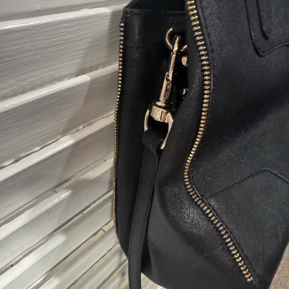 Rebecca Minkoff Black Saffiano Leather Satchel Crossbody Bag Gold Hardware - Picture 2 of 5
